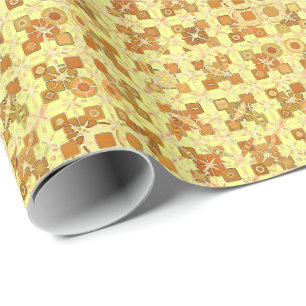 Tribal Batik - golden yellow, brown and tan Wrapping Paper