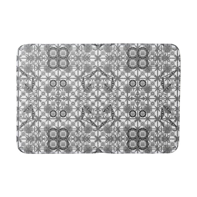 Tribal Batik - grey / grey, black and white Bath Mat (Front)