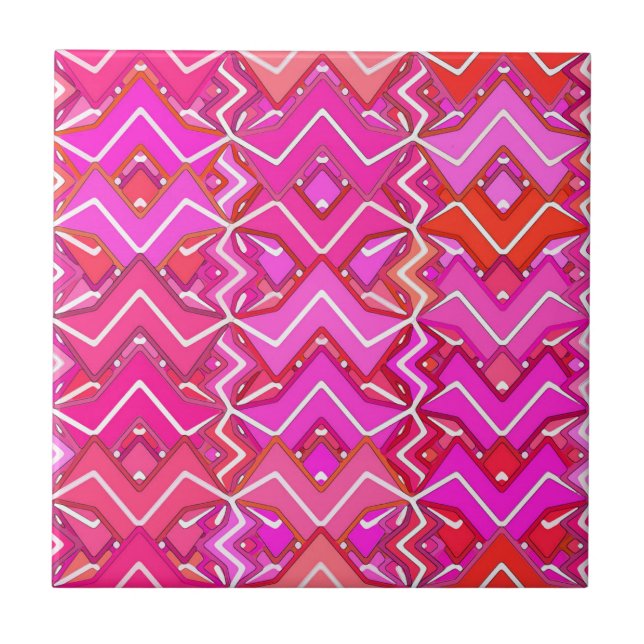 Tribal Batik in Fuchsia, Coral Pink, and Red Tile (Front)