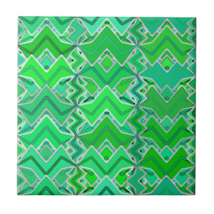 Tribal Batik in Jade Green and Lime Green  Tile