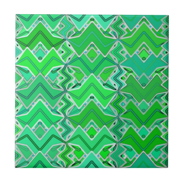 Tribal Batik in Jade Green and Lime Green  Tile (Front)