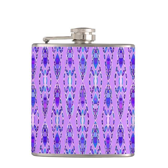 Tribal Batik - Lavender, Blue and Violet Hip Flask (Front)