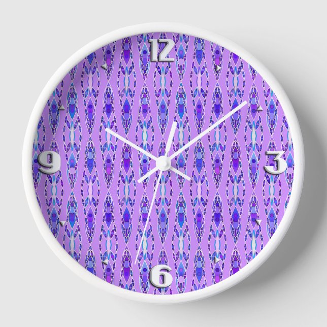 Tribal Batik - Lavender, Blue and Violet Wall Clock (Front)