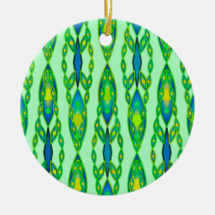 Tribal Batik - Mint, Emerald Green and Blue Ceramic Ornament