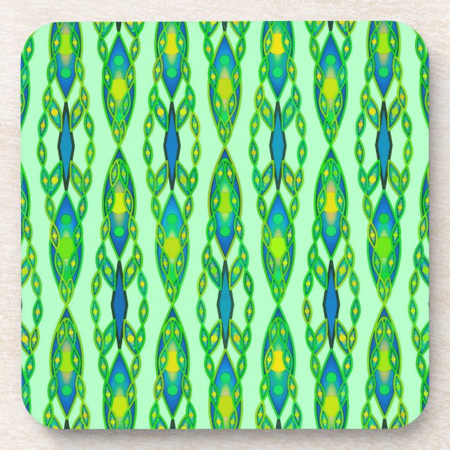 Tribal Batik - Mint, Emerald Green and Blue Coaster (Front)