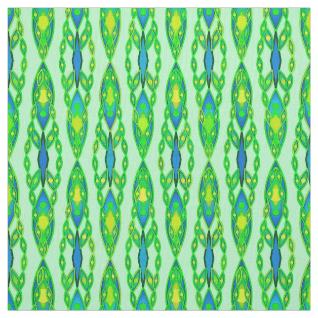 Tribal Batik - Mint, Emerald Green and Blue Fabric (Swatch)