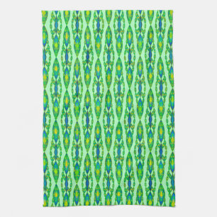 Tribal Batik - Mint, Emerald Green and Blue Kitchen Towel