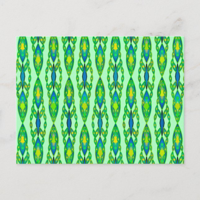 Tribal Batik - Mint, Emerald Green and Blue Postcard (Front)