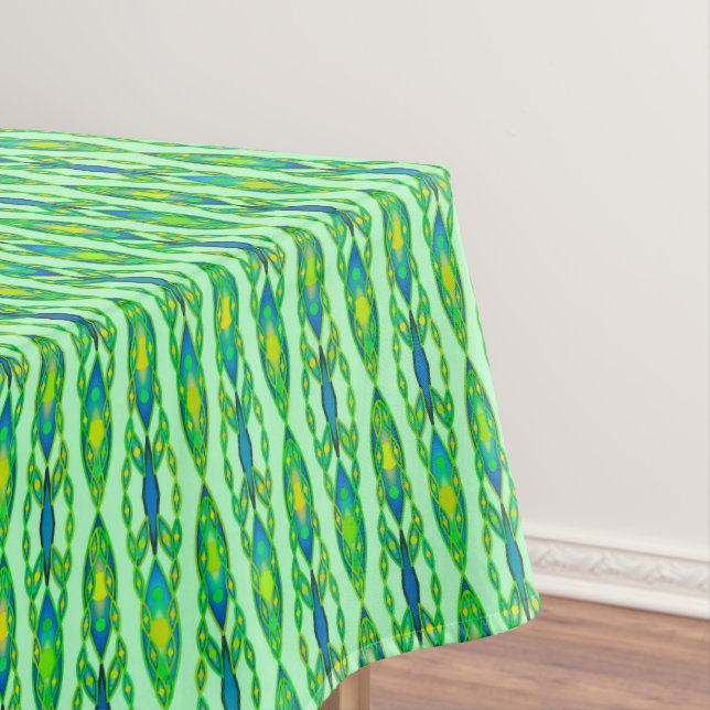 Tribal Batik - Mint, Emerald Green and Blue Tablecloth (In Situ)