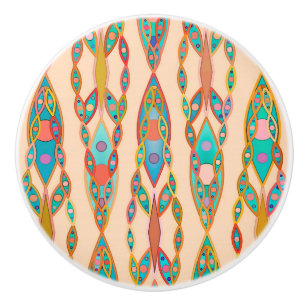 Tribal Batik - Peach Pink and Turquoise Ceramic Knob
