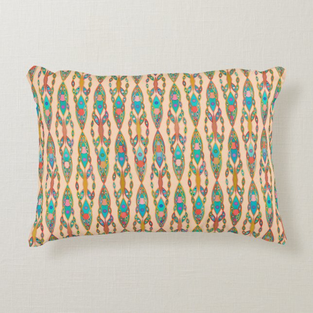 Tribal Batik - Peach Pink and Turquoise Decorative Pillow (Front)
