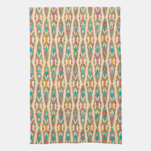 Tribal Batik - Peach Pink and Turquoise Kitchen Towel