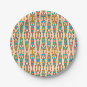 Tribal Batik - Peach Pink and Turquoise Paper Plate