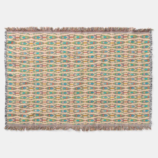 Tribal Batik - Peach Pink and Turquoise Throw Blanket (Front)
