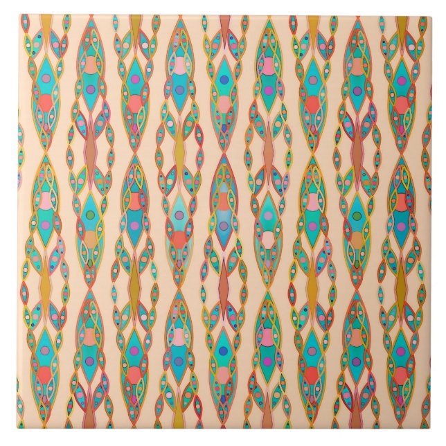 Tribal Batik - Peach Pink and Turquoise Tile (Front)