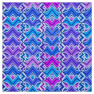 Tribal Batik Print, Blue, Violet and White Fabric