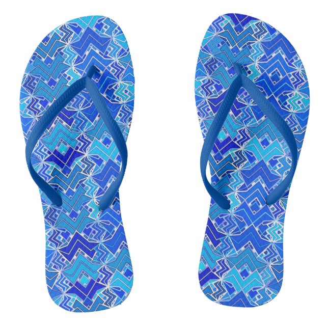Tribal Batik Print, Cobalt and Cerulean Blue Flip Flops (Footbed)