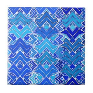 Tribal Batik Print, Cobalt and Cerulean Blue Tile