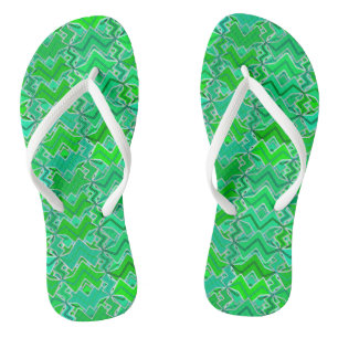 Tribal Batik Print, Jade Green and Lime Green Flip Flops
