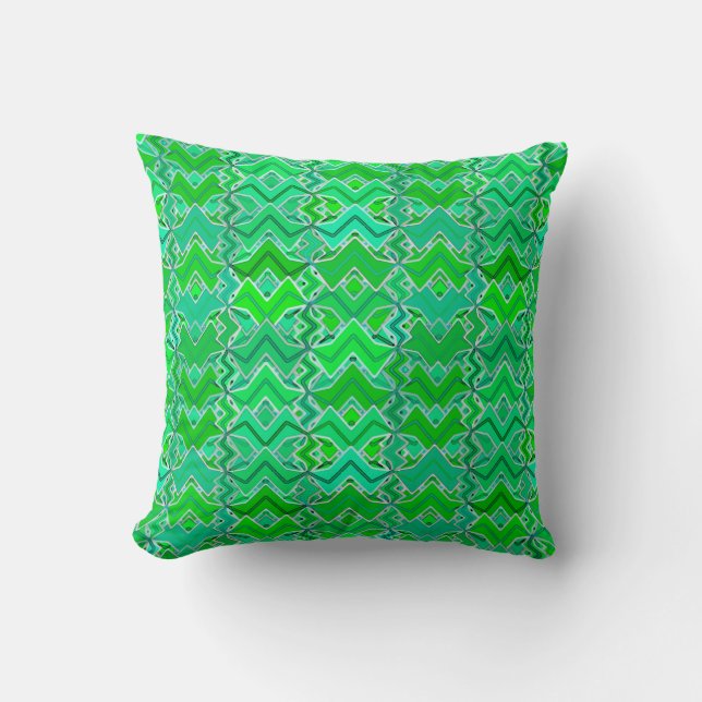Tribal Batik Print, Jade Green and Lime Green Throw Pillow (Front)