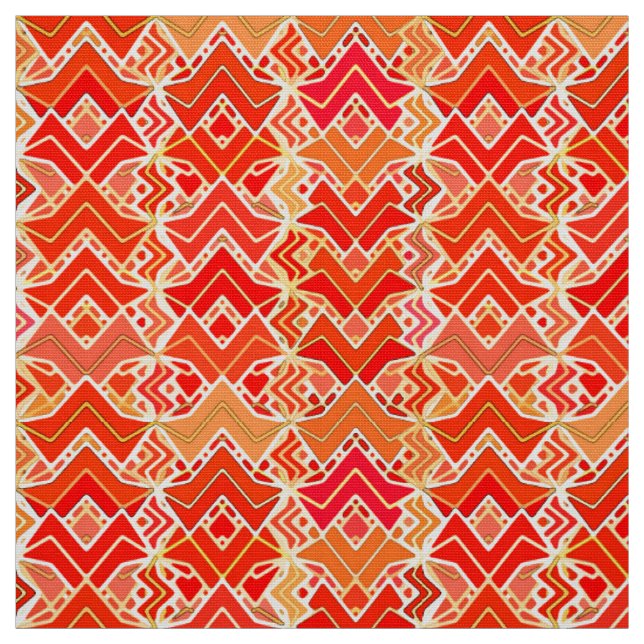 Tribal Batik Print, Mandarin and Light Orange Fabric (Swatch)