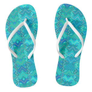 Tribal Batik Print, Turquoise, Aqua and Seafoam Flip Flops