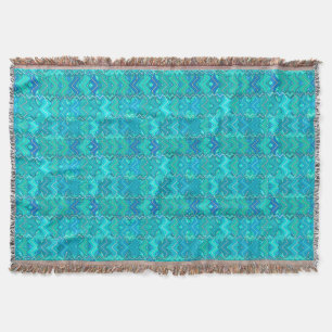 Tribal Batik Print, Turquoise, Aqua and Seafoam Throw Blanket