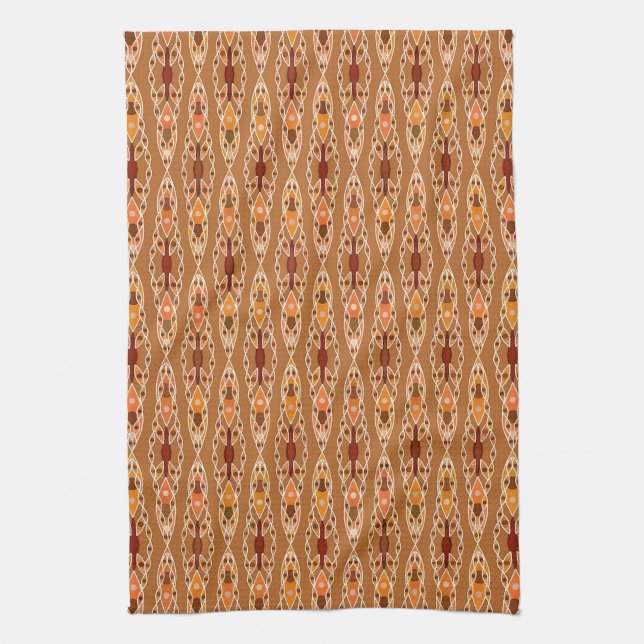 Tribal Batik - Rust, Terracotta and Beige Kitchen Towel (Vertical)