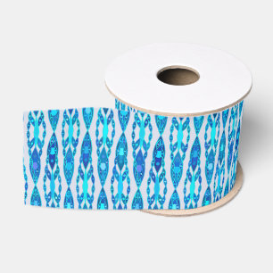 Tribal Batik - Sapphire Blue and Silver Grey Grosgrain Ribbon