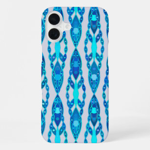 Tribal Batik - Sapphire Blue and Silver Grey iPhone 16 Plus Case