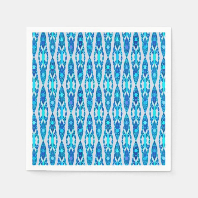 Tribal Batik - Sapphire Blue and Silver Grey Napkin (Front)