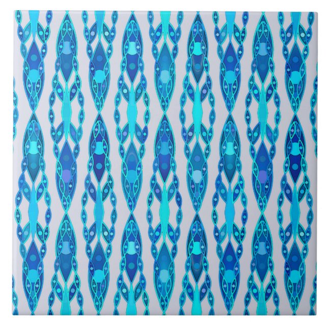 Tribal Batik - Sapphire Blue and Silver Grey Tile (Front)