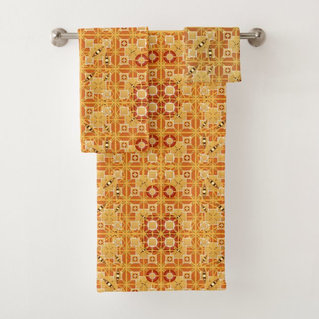 Tribal Batik, Shades of Amber and Brown Bath Towel Set (Insitu)