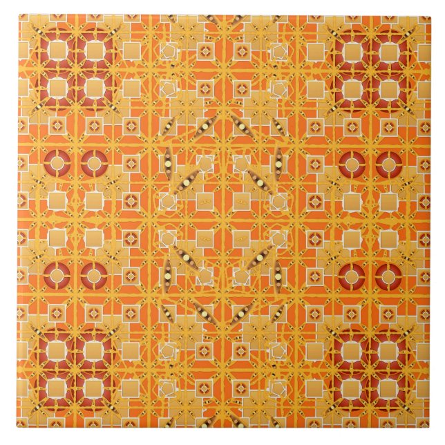Tribal Batik - shades of amber and brown Tile (Front)