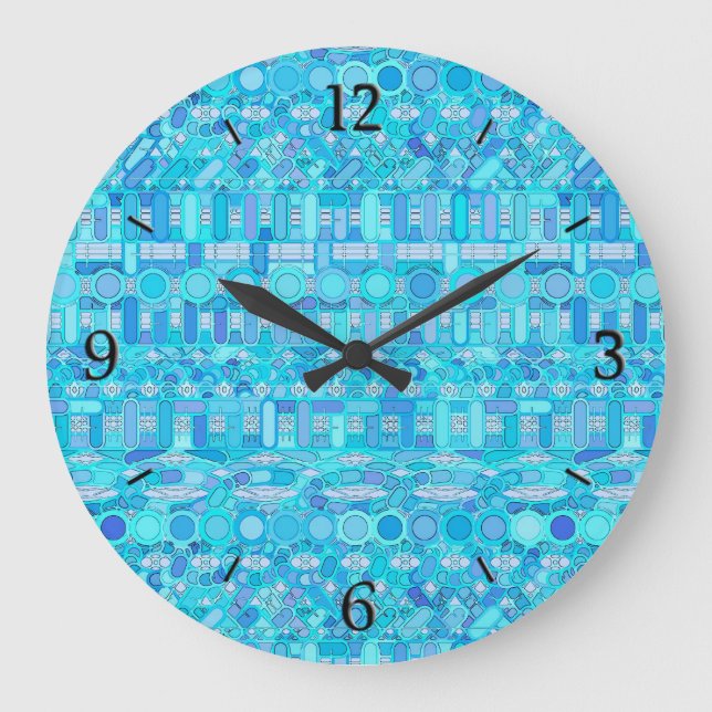 Tribal Batik - shades of blue Large Clock (Front)
