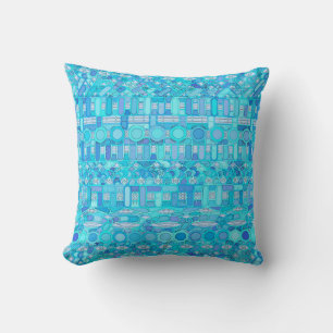 Tribal Batik - shades of blue Throw Pillow