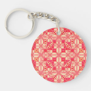 Tribal Batik - shades of coral pink Keychain