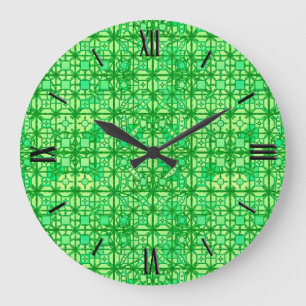 Tribal Batik - shades of green Large Clock