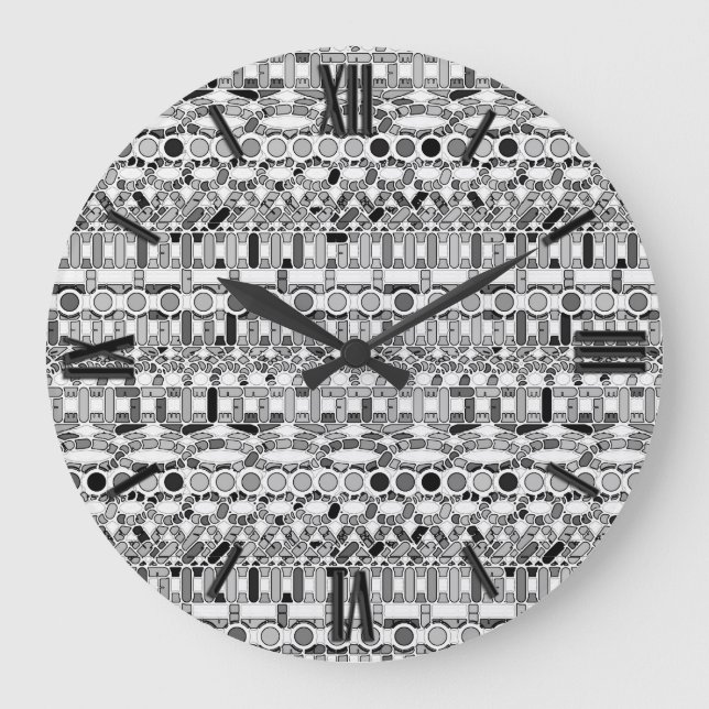Tribal Batik - shades of grey / grey Large Clock (Front)
