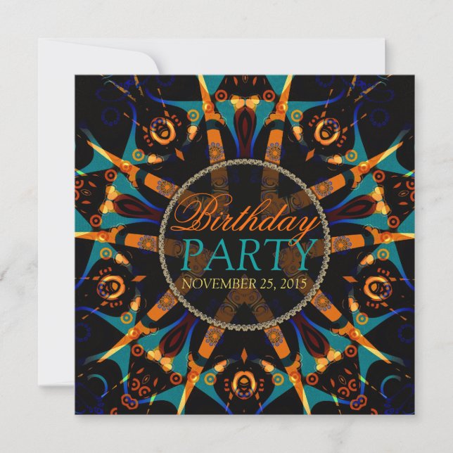 Tribal Batik Star Invitation de fête d'anniversair (Devant)