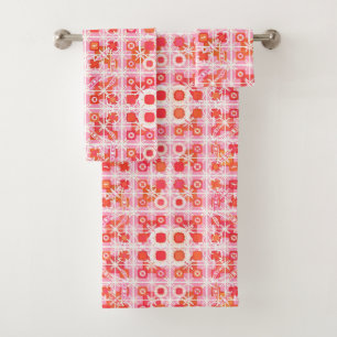Tribal Batik - strawberry pink and red Bath Towel Set