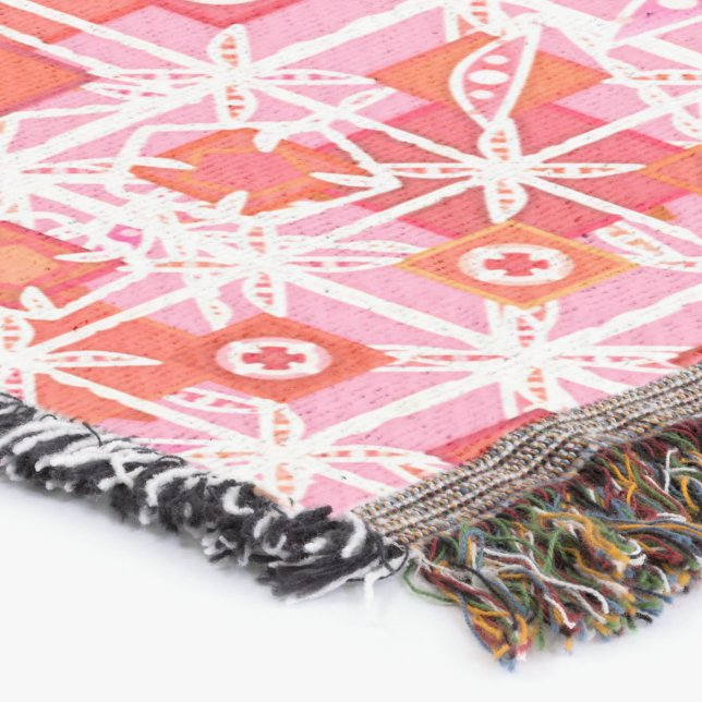 Tribal Batik - strawberry pink and red Throw Blanket (Corner)