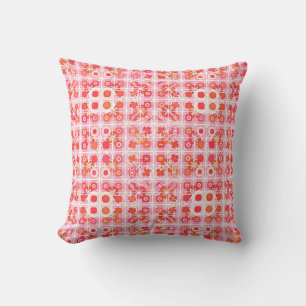 Tribal Batik - strawberry pink and red Throw Pillow