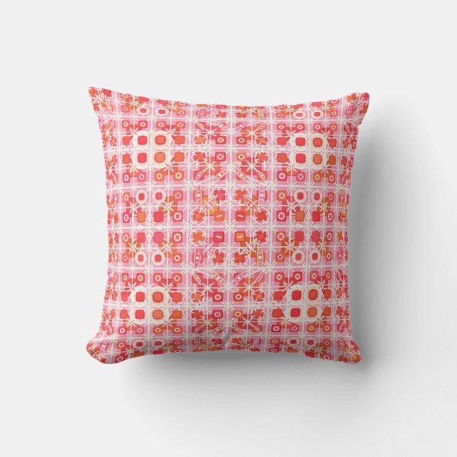 Tribal Batik - strawberry pink and red Throw Pillow (Front)