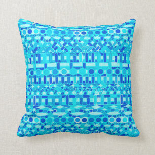 Tribal Batik - turquoise, aqua and cobalt blue Throw Pillow