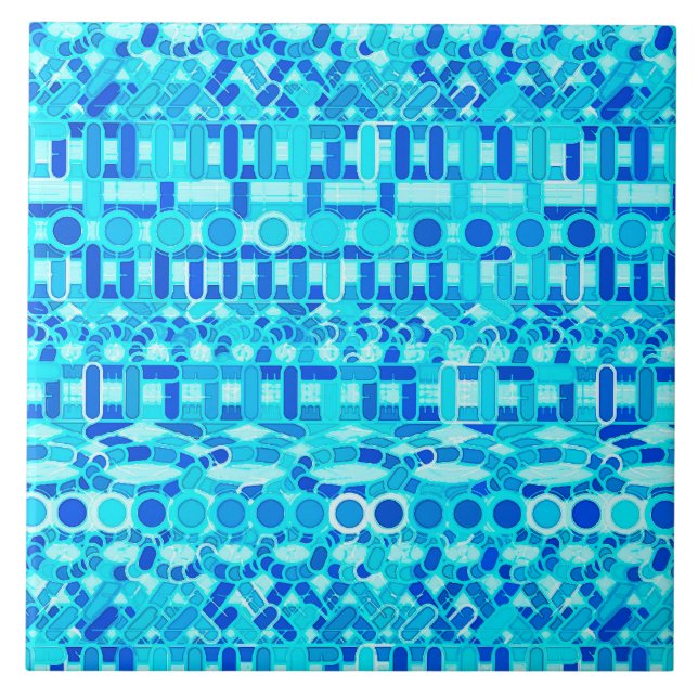 Tribal Batik - turquoise, aqua and cobalt blue Tile (Front)