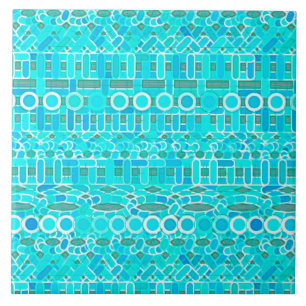 Tribal Batik - turquoise, aqua and grey Tile