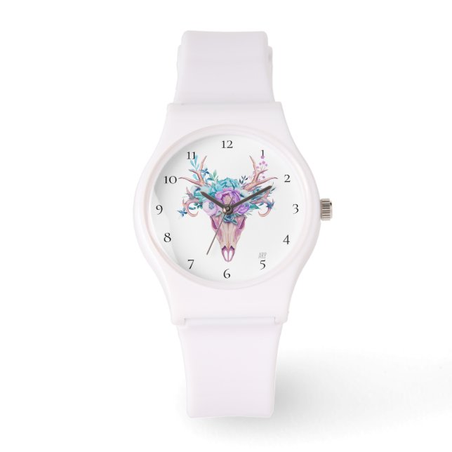 *~* Tribal Beachy Antlers Horn Skull Boho Flowers Watch (Front)