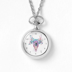 *~* Tribal Beachy Skull Antlers Horn Boho Flowers Watch