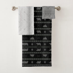 Tribal Bear Black and Grey Bath Towel Set